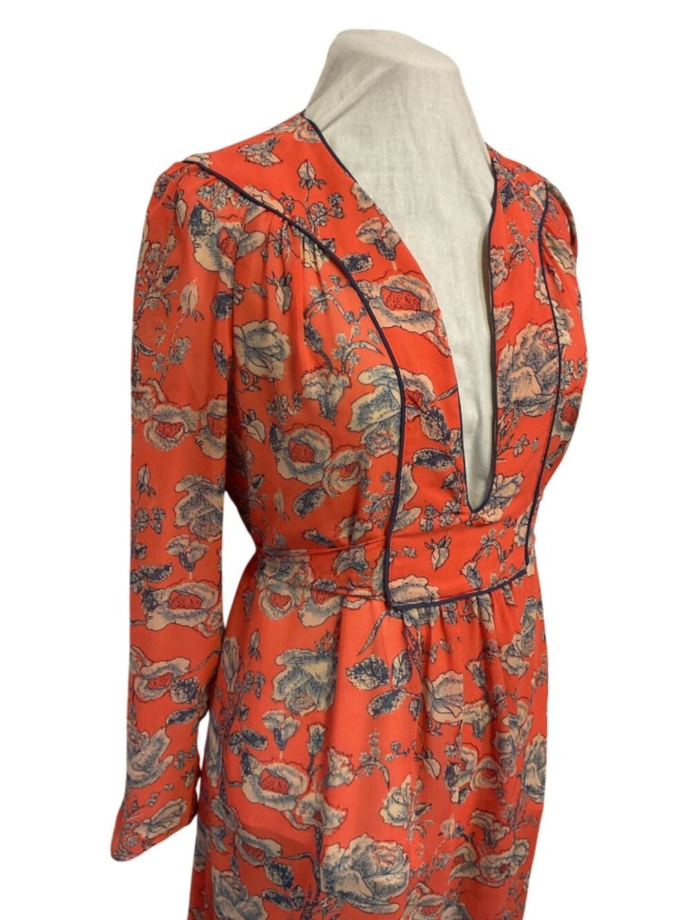 Floral Print Long-Sleeve Dress With Deep V-Neck & Waist Tie By Hazel Size M - Picture 2 of 6